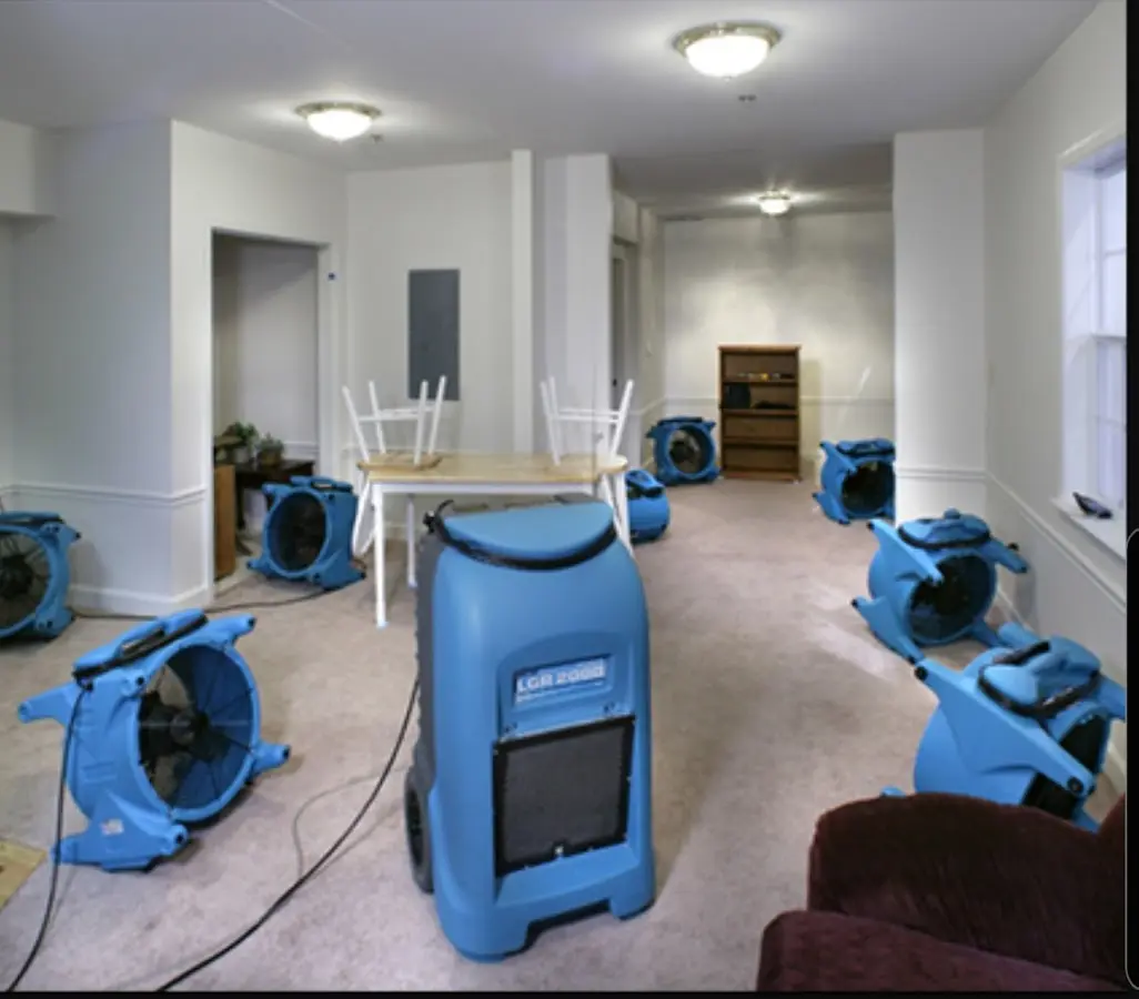 Air movers and dehumidifier setup for Water Damage Restoration in East Orange